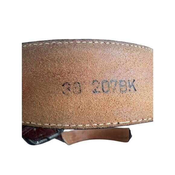 Vintage 1995 JUSTIN Western Black Brown Leather Belt Cowboy Silver Tone Buckle - Picture 10 of 16